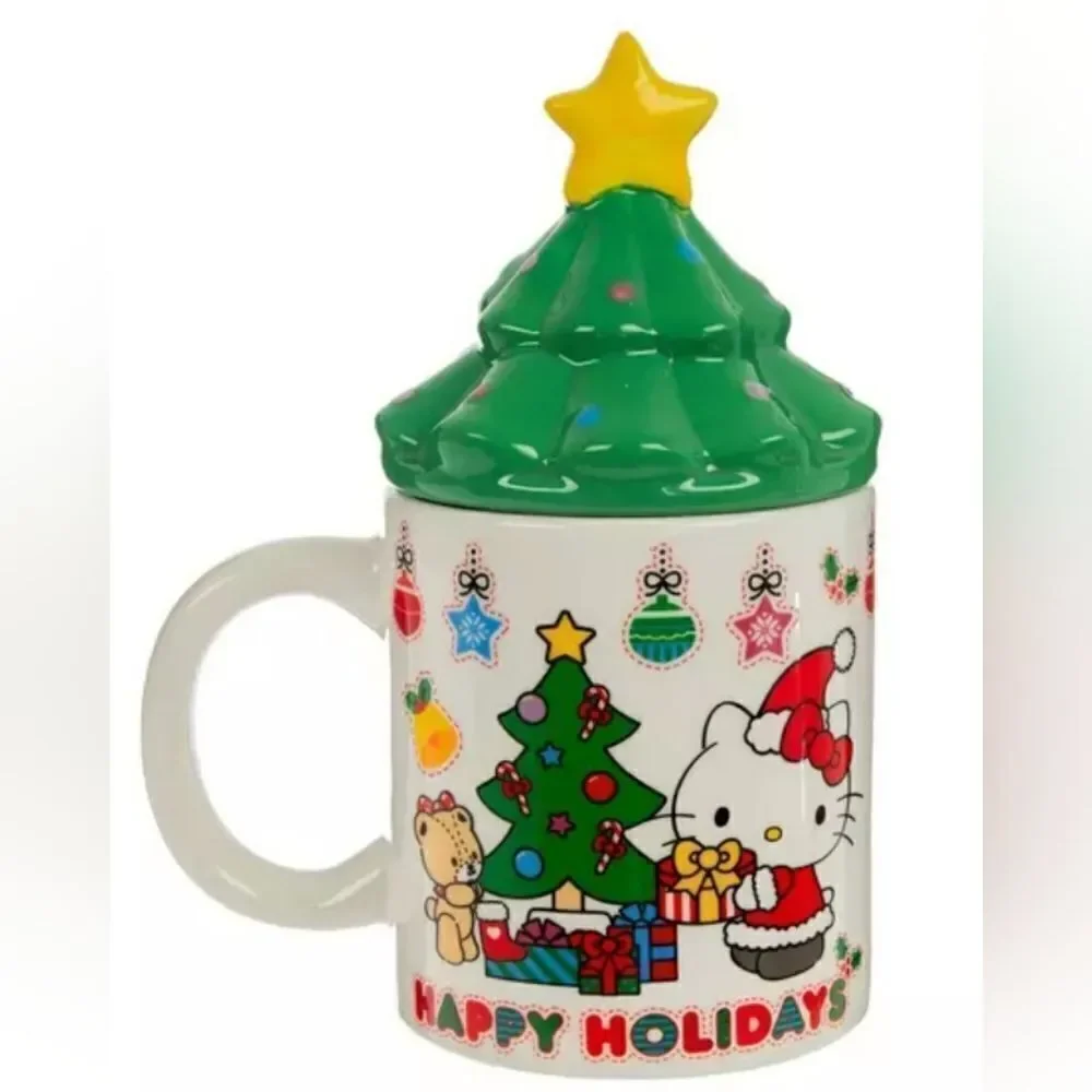 New Sanrio Hello Kitty Ceramic Mug With Christmas Tree Lid